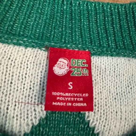 Dec. 25th Holiday Cardigan Sweater Green Red White Christmas Trees Teacher S - Picture 5 of 8